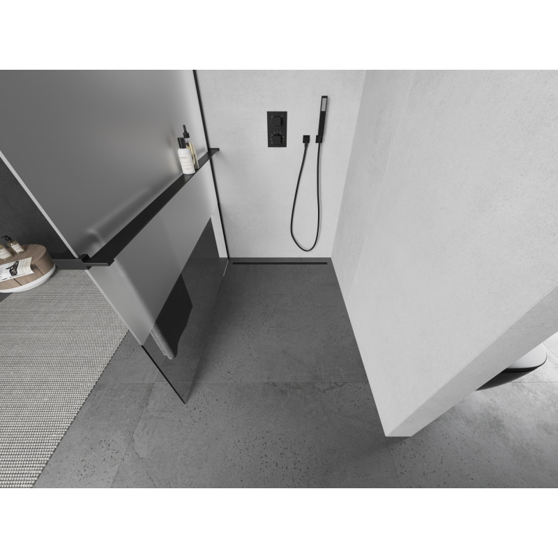 Mexen Kioto+ shower wall with shelf Walk-in 100 x 200 cm, transparent/frosted, black - 800-100-121-70-35