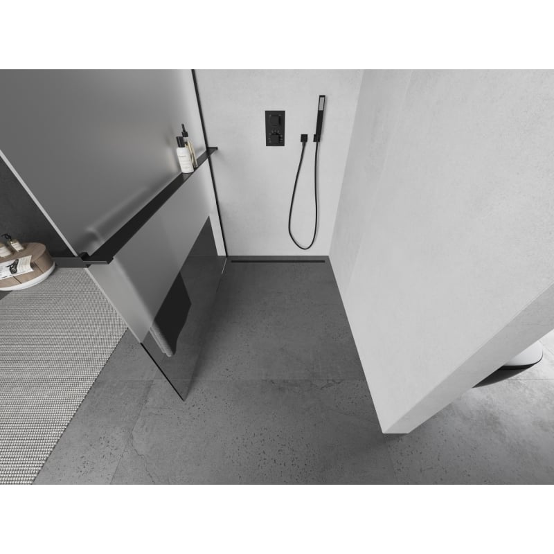 Mexen Kioto+ shower wall with shelf Walk-in 120 x 200 cm, transparent/frost, black - 800-120-121-70-35