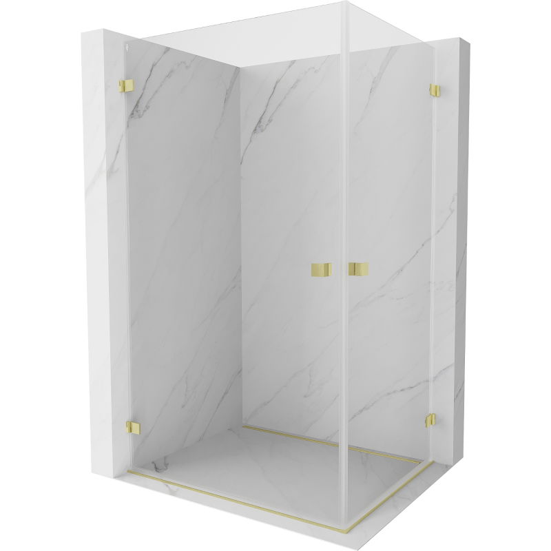 Mexen Lunar-B Duo Hinged Shower Enclosure 90 x 75 cm, Transparent, Brushed Gold - 832-090L-075P-55-00
