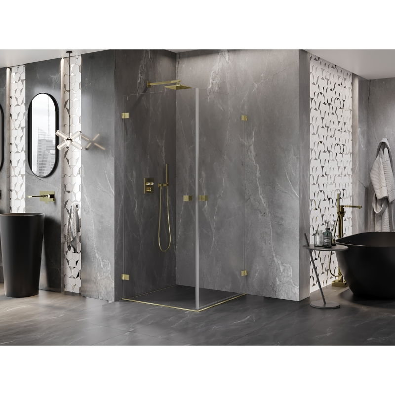 Mexen Lunar-B Duo Shower Enclosure Swing 100 x 100 cm, Transparent, Brushed Gold - 832-100L-100P-55-00
