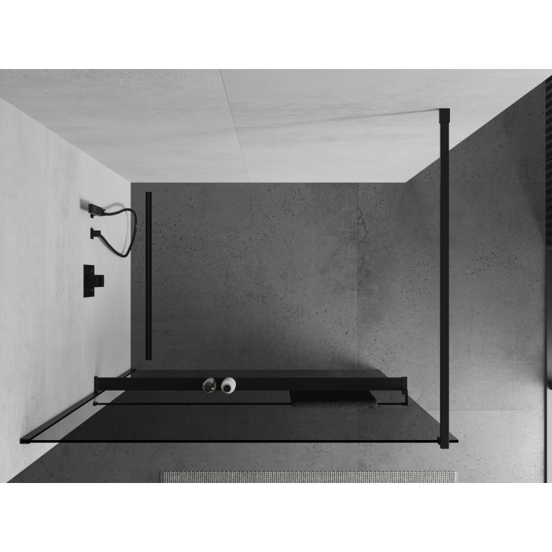 Mexen Kioto+ shower wall with Walk-in shelf 100 x 200 cm, graphite, black - 800-100-121-70-40