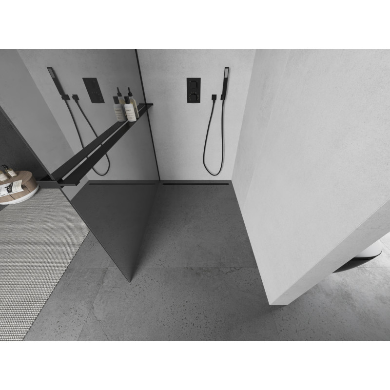 Mexen Kioto+ shower screen with shelf Walk-in 100 x 200 cm, mirror, black - 800-100-121-70-50
