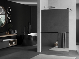 Mexen Kioto+ shower screen with a shelf and rail 100 x 200 cm, Mirror 8 mm, Black - 800-100-121-70-50