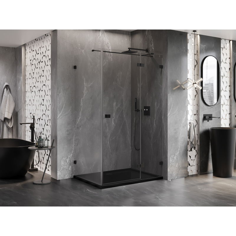 Mexen Lunar T right-side hinged shower cabin 130 x 80 cm, transparent, black - 834T-130-080-70-00-P