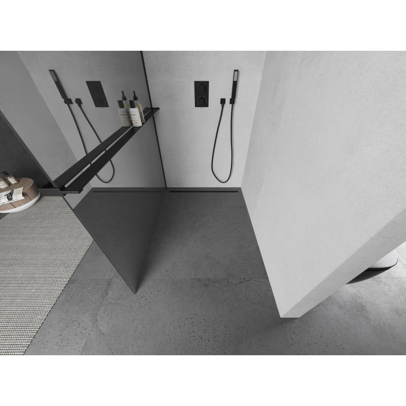 Mexen Kioto+ shower wall with shelf Walk-in 110 x 200 cm, mirror, black - 800-110-121-70-50