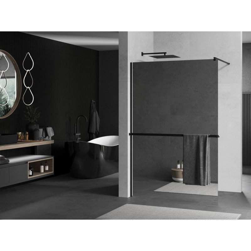 Mexen Kioto+ shower wall with shelf Walk-in 110 x 200 cm, mirror, black - 800-110-121-70-50
