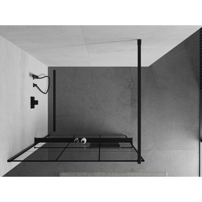 Mexen Kioto+ shower wall with shelf Walk-in 110 x 200 cm, black grid, black - 800-110-121-70-77