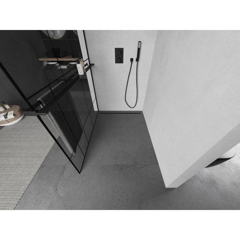Mexen Kioto+ Walk-in shower wall with shelf 80 x 200 cm, black pattern, black - 800-080-121-70-78