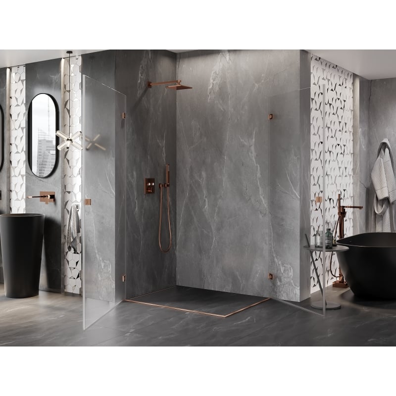 Mexen Lunar-B Duo Hinged Shower Enclosure 100 x 80 cm, Transparent, Brushed Copper - 832-100L-080P-65-00