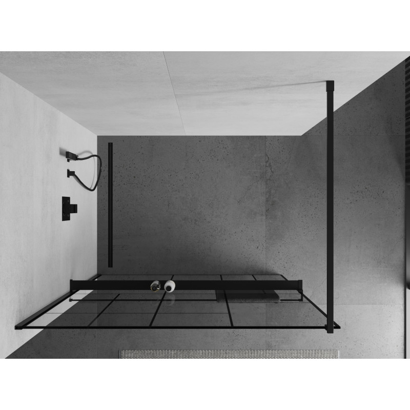 Mexen Kioto+ shower wall with shelf Walk-in 130 x 200 cm, black pattern, black - 800-130-121-70-78