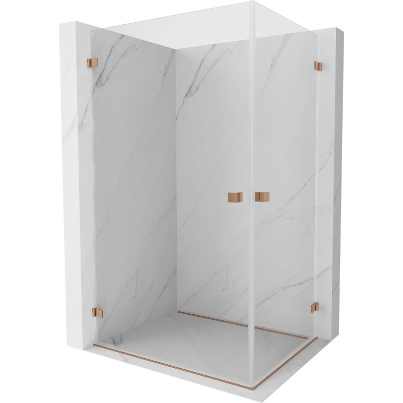 Mexen Lunar-B Duo 100 x 90 cm Hinged Shower Enclosure, Transparent, Brushed Copper - 832-100L-090P-65-00