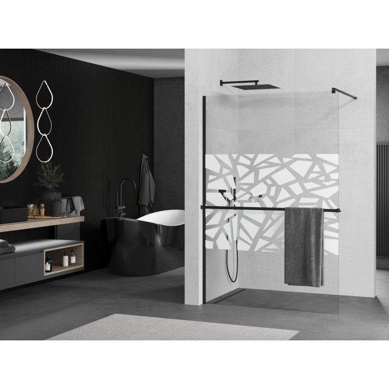 Mexen Kioto+ shower wall with shelf Walk-in 80 x 200 cm, white pattern, black - 800-080-121-70-85