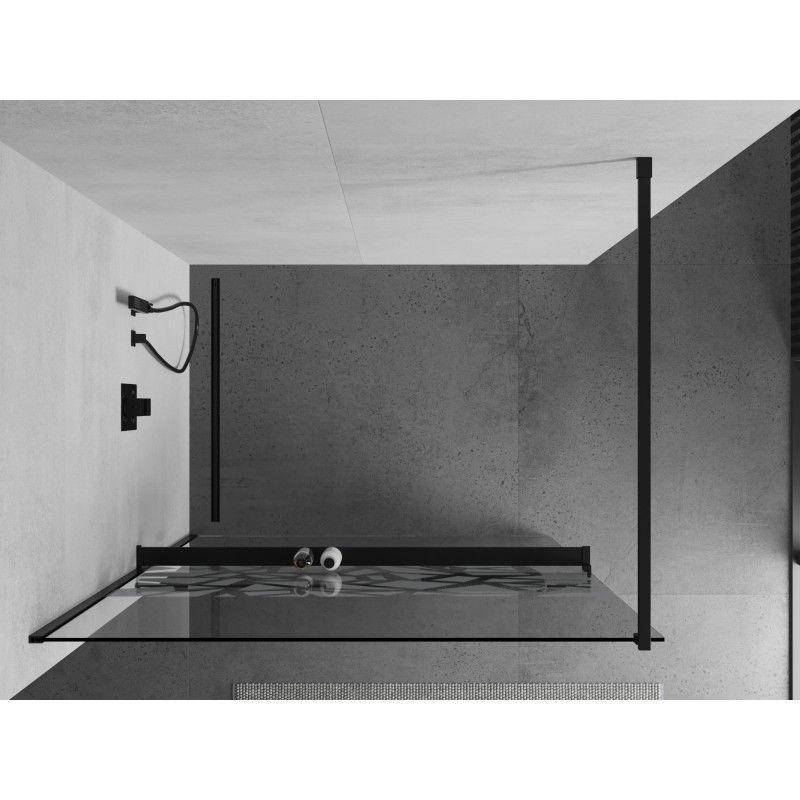Mexen Kioto+ shower wall with Walk-in shelf 80 x 200 cm, white pattern, black - 800-080-121-70-85