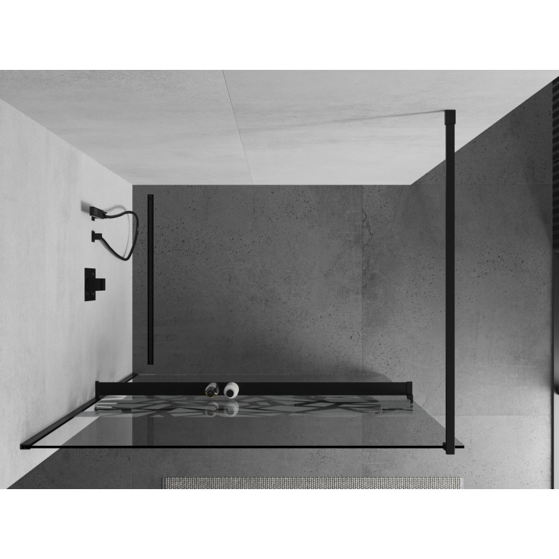 Mexen Kioto+ shower wall with Walk-in shelf 100 x 200 cm, white pattern, black - 800-100-121-70-85