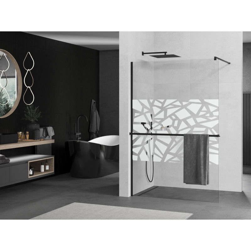 Mexen Kioto+ Walk-in Shower Wall with Shelf 110 x 200 cm, White Pattern, Black - 800-110-121-70-85