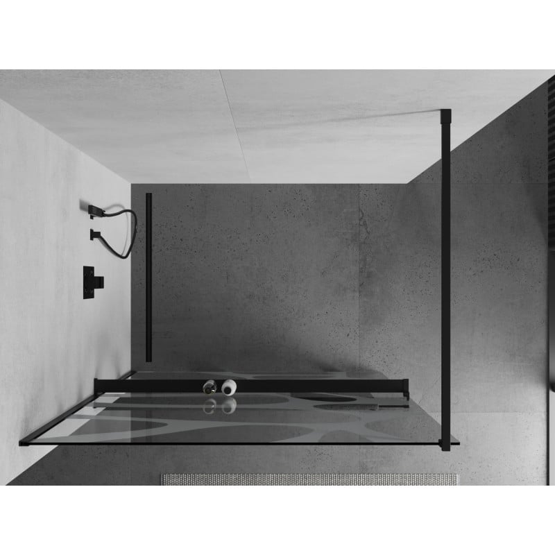 Mexen Kioto+ shower wall with shelf Walk-in 80 x 200 cm, white wave, black - 800-080-121-70-97