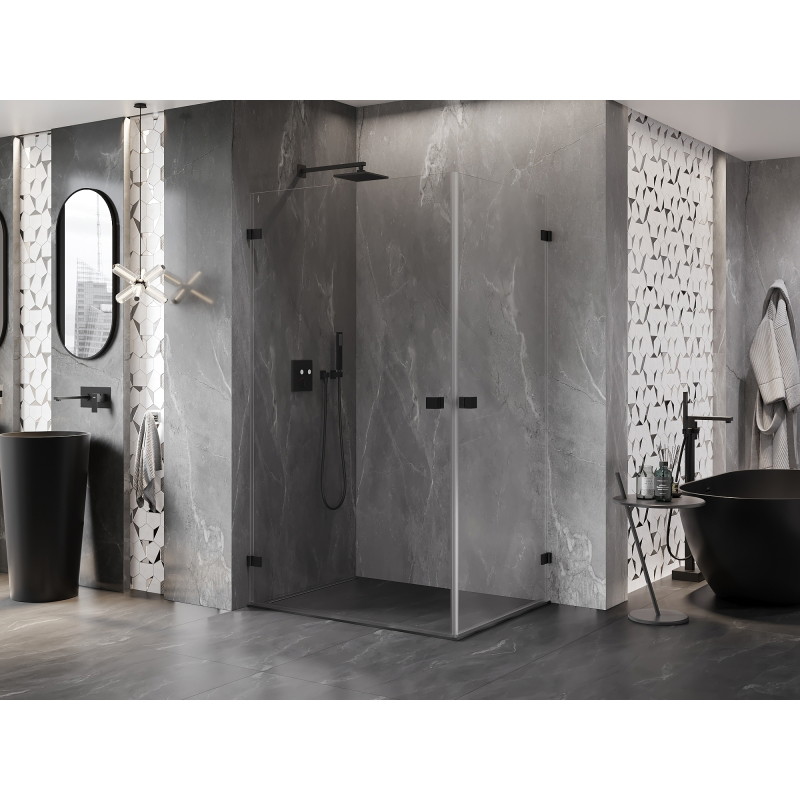 Mexen Lunar-B Duo 100 x 80 cm Swing Shower Enclosure, Transparent, Black - 832-100L-080P-70-00