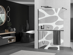 Mexen Kioto+ shower wall with shelf Walk-in 140 x 200 cm, white wave, black - 800-140-121-70-97