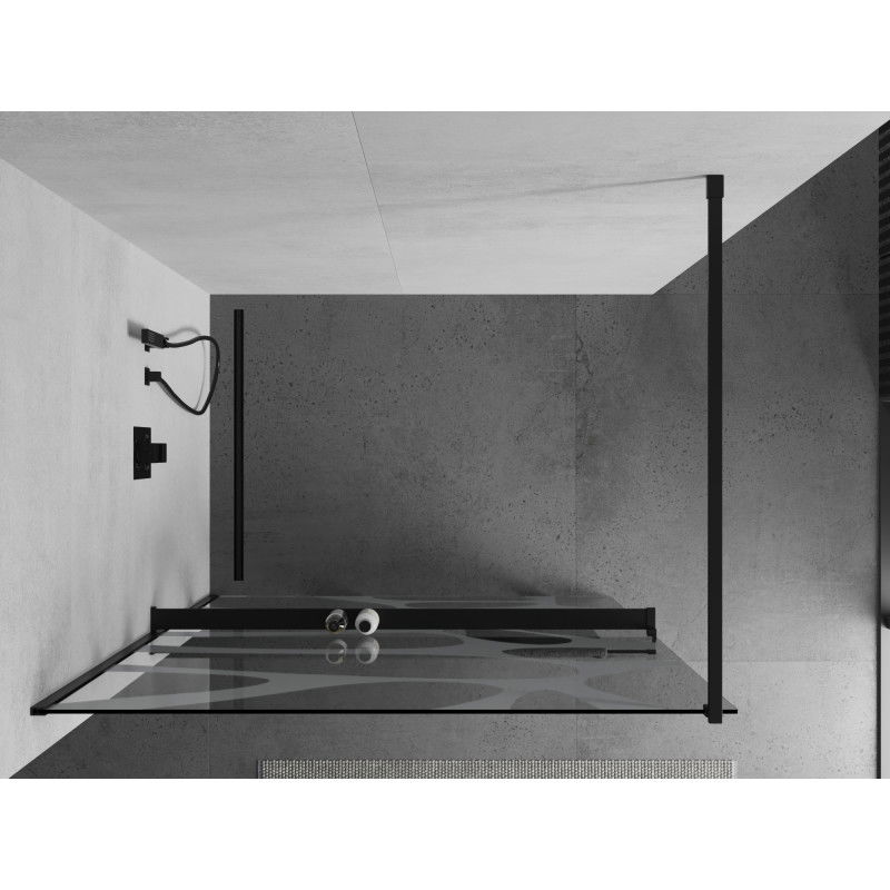 Mexen Kioto+ shower wall with shelf Walk-in 140 x 200 cm, white wave, black - 800-140-121-70-97