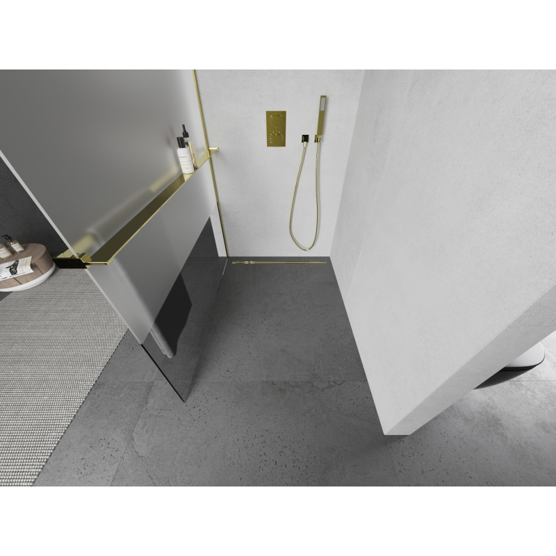 Mexen Kioto+ shower wall with shelf Walk-in 70 x 200 cm, transparent/frosted, gold - 800-070-121-50-35