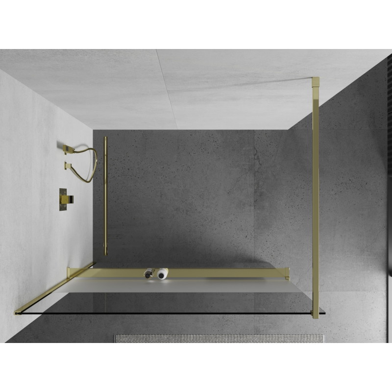 Mexen Kioto+ shower wall with Walk-in shelf 70 x 200 cm, transparent/frosted, gold - 800-070-121-50-35