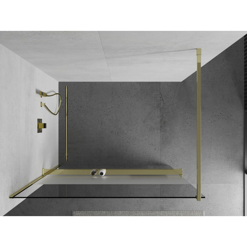 Mexen Kioto+ Shower Wall with Shelf Walk-in 80 x 200 cm, Transparent/Frosted, Gold - 800-080-121-50-35