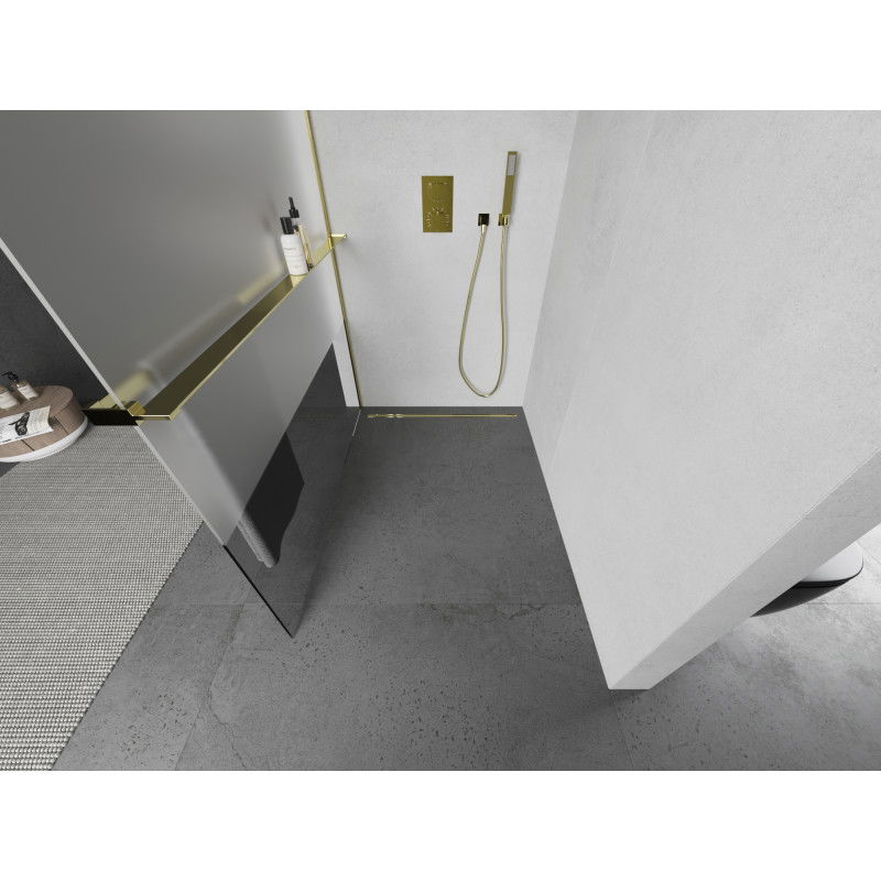 Mexen Kioto+ shower wall with shelf Walk-in 120 x 200 cm, transparent/frosted, gold - 800-120-121-50-35