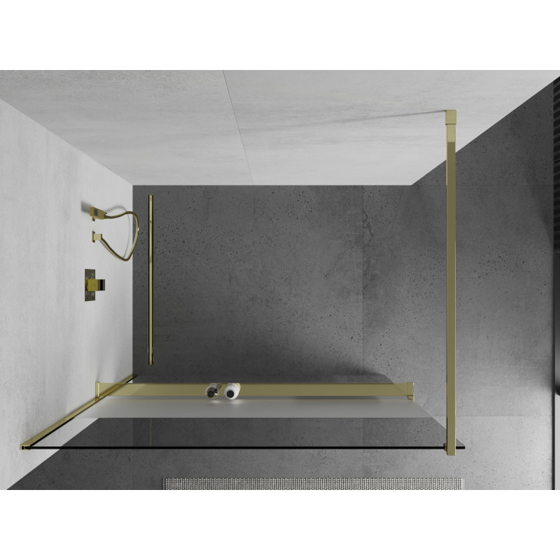 Mexen Kioto+ Walk-in shower screen with shelf 120 x 200 cm, transparent/frosted, gold - 800-120-121-50-35