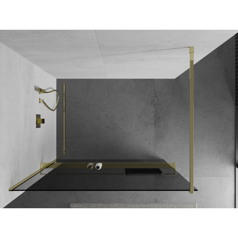 Mexen Kioto+ shower wall with shelf Walk-in 90 x 200 cm, graphite, gold - 800-090-121-50-40