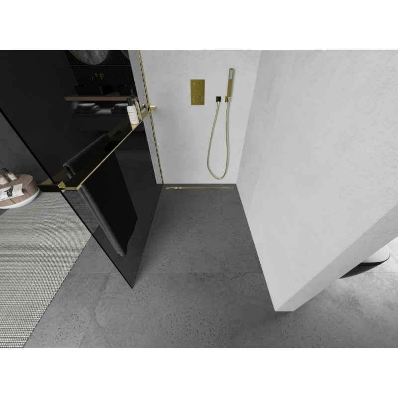 Mexen Kioto+ shower wall with shelf Walk-in 100 x 200 cm, graphite, gold - 800-100-121-50-40