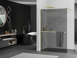 Mexen Kioto+ shower screen with a shelf and rail 100 x 200 cm, Graphite 8 mm, Gold - 800-100-121-50-40