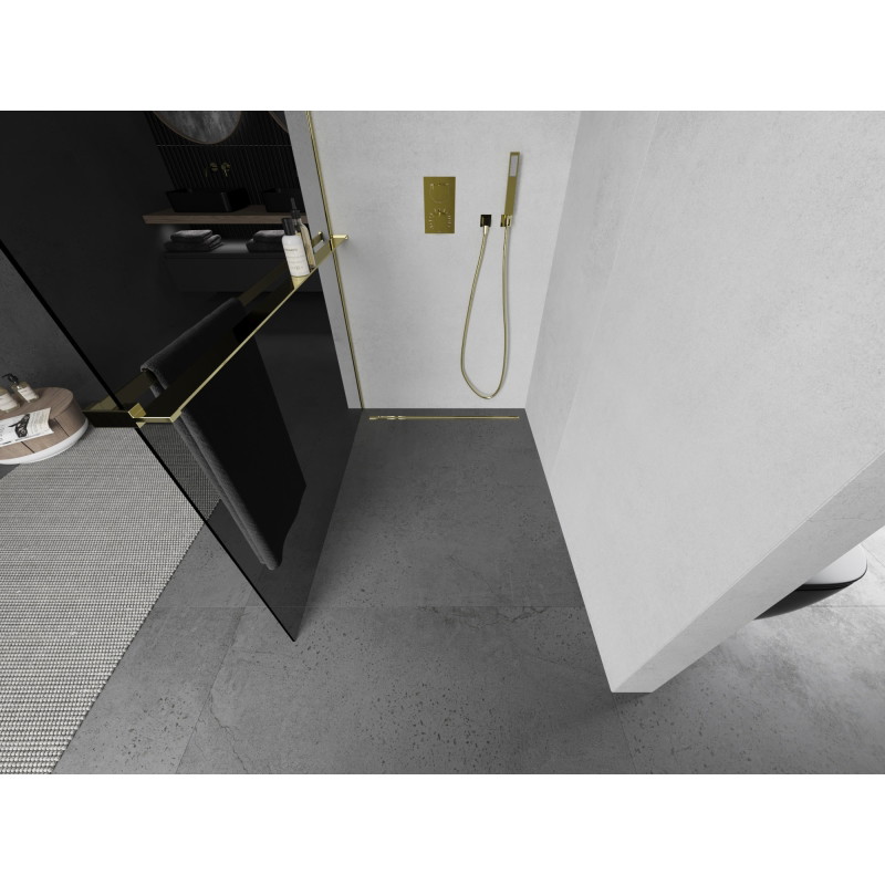 Mexen Kioto+ shower wall with Walk-in shelf 120 x 200 cm, graphite, gold - 800-120-121-50-40