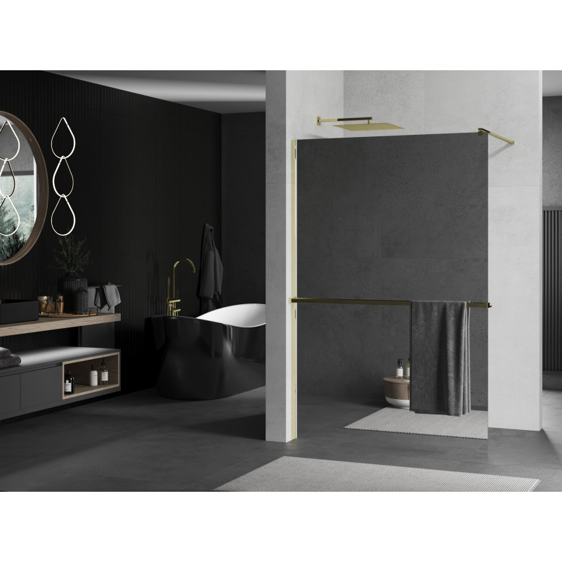 Mexen Kioto+ shower wall with shelf Walk-in 100 x 200 cm, mirror, gold - 800-100-121-50-50