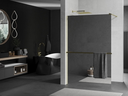 Mexen Kioto+ shower wall with shelf Walk-in 100 x 200 cm, mirror, gold - 800-100-121-50-50