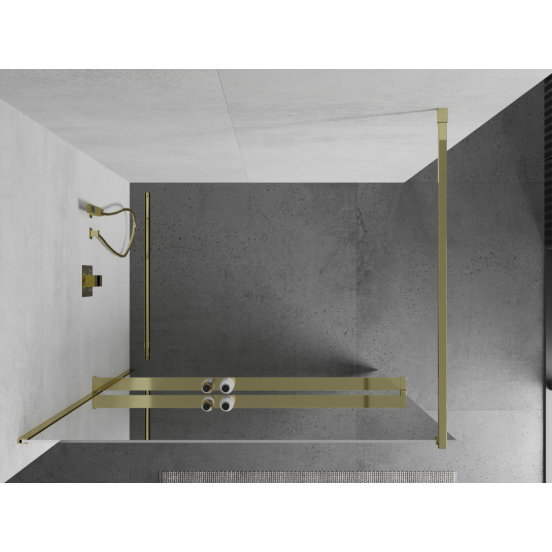 Mexen Kioto+ shower wall with shelf Walk-in 100 x 200 cm, mirror, gold - 800-100-121-50-50