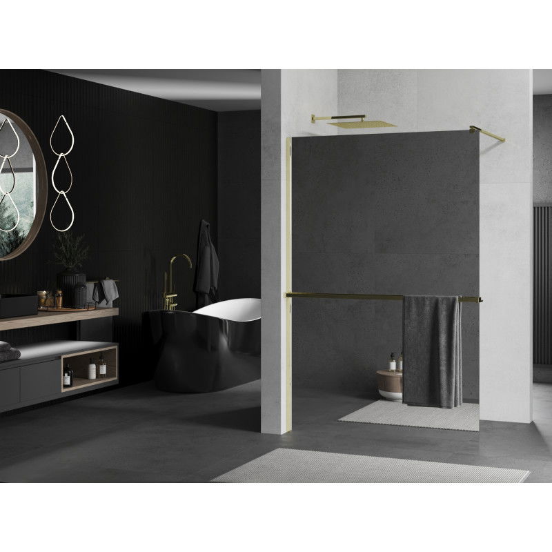 Mexen Kioto+ shower wall with shelf Walk-in 120 x 200 cm, mirror, gold - 800-120-121-50-50