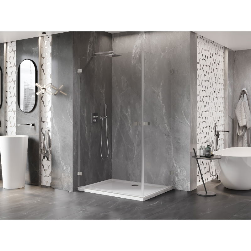Mexen Lunar-B Duo Hinged Shower Enclosure 90 x 75 cm, Transparent, Brushed Nickel - 832-090L-075P-97-00