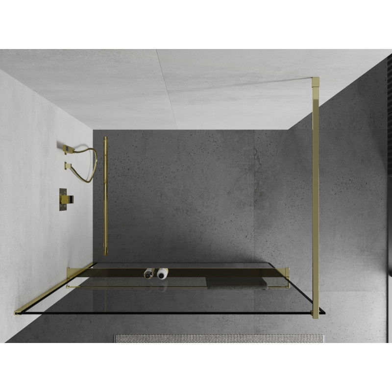 Mexen Kioto+ shower wall with shelf Walk-in 140 x 200 cm, black frame, gold - 800-140-121-50-70