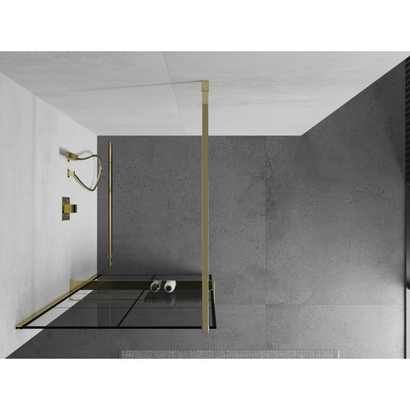 Mexen Kioto+ Shower screen with shelf Walk-in 90 x 200 cm, black grid, gold - 800-090-121-50-77