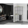 Mexen Kioto+ shower wall with Walk-in shelf 100 x 200 cm, black grid, gold - 800-100-121-50-77