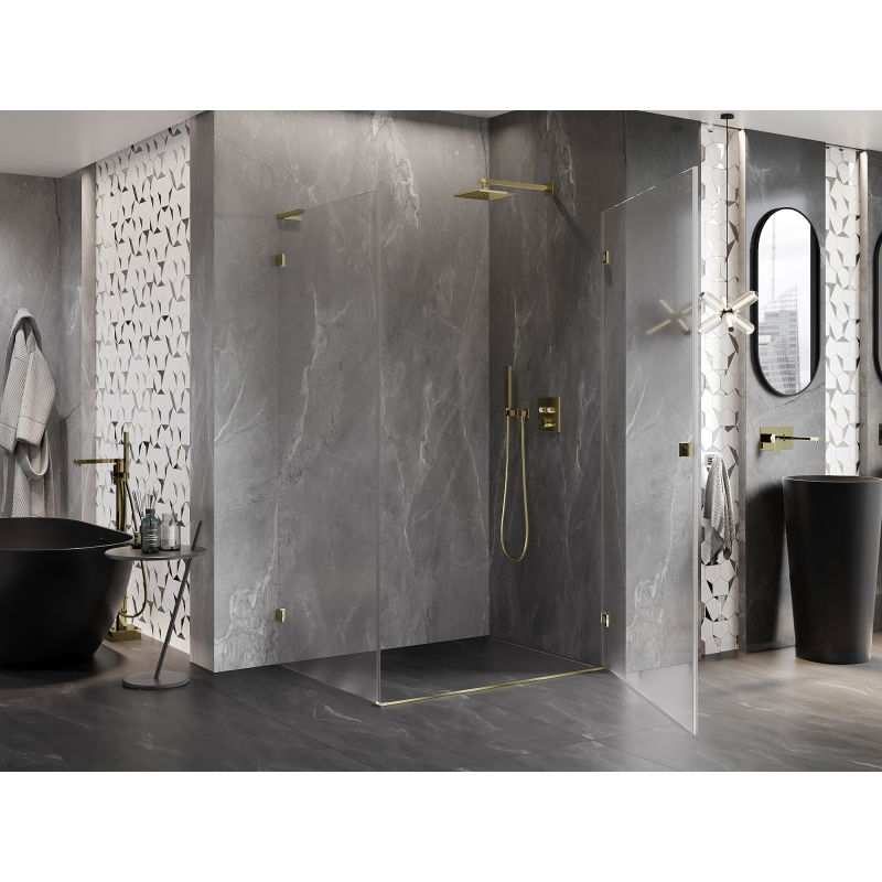 Mexen Lunar-B L shower enclosure, right hinged 75 x 70 cm, transparent, gold - 832L-075-070-50-00-P