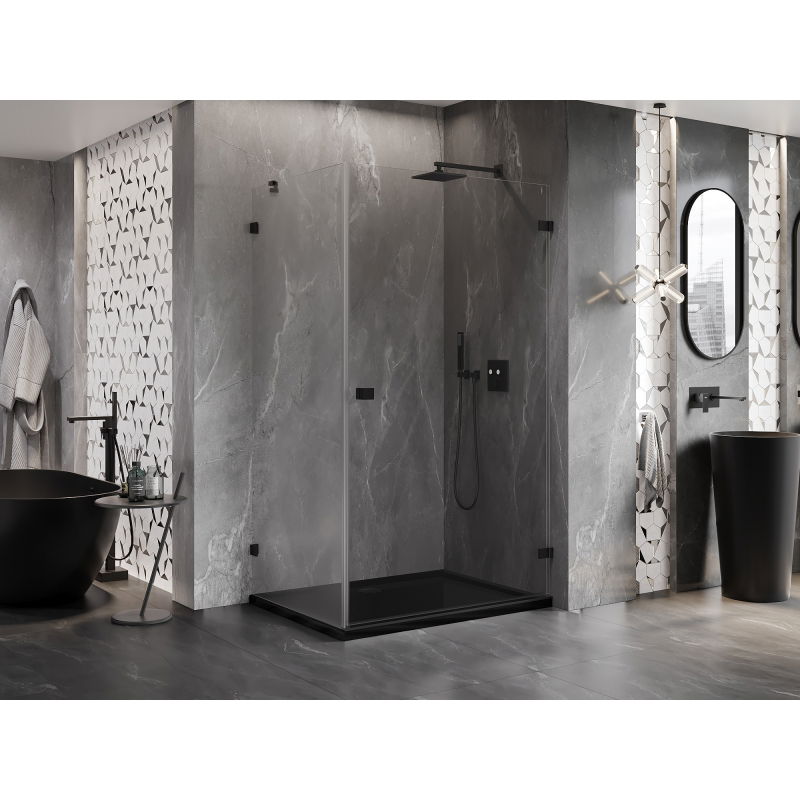 Mexen Lunar-B right swing shower enclosure 80 x 70 cm, transparent, black - 832-080-070-70-00-P