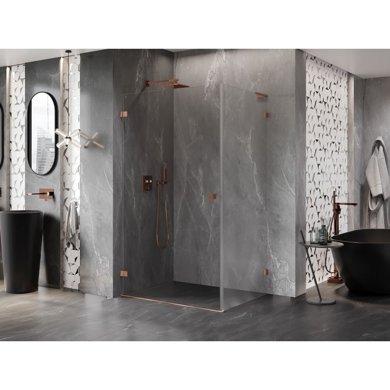Mexen Lunar-B L left-hinged shower enclosure 95 x 90 cm, transparent, brushed copper - 832L-095-090-65-00-L