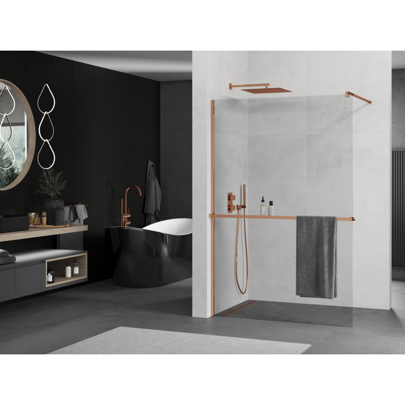 Mexen Kioto+ shower screen with shelf Walk-in 80 x 200 cm, transparent, rose gold - 800-080-121-60-00