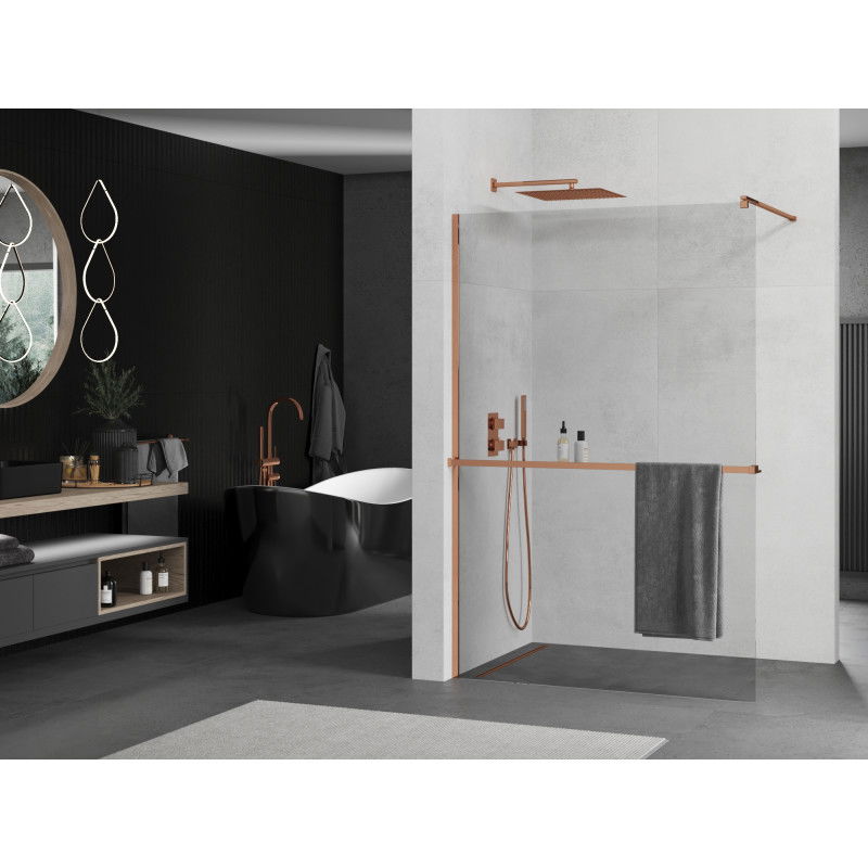 Mexen Kioto+ shower wall with shelf Walk-in 100 x 200 cm, transparent, rose gold - 800-100-121-60-00