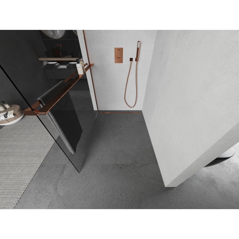 Mexen Kioto+ shower wall with shelf Walk-in 100 x 200 cm, transparent, pink gold - 800-100-121-60-00