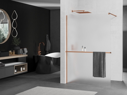 Mexen Kioto+ shower screen with a shelf and rail 100 x 200 cm, Frosted 8 mm, Rose gold - 800-100-121-60-30