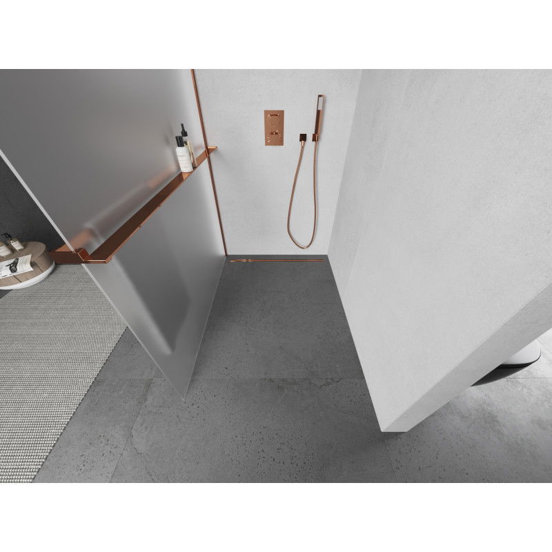 Mexen Kioto+ shower wall with Walk-in shelf 120 x 200 cm, frost, rose gold - 800-120-121-60-30