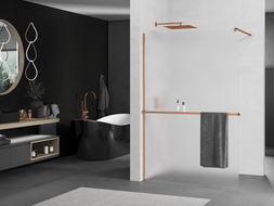 Mexen Kioto+ shower screen with a shelf and rail 120 x 200 cm, Frosted 8 mm, Rose gold - 800-120-121-60-30