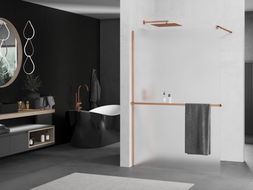 Mexen Kioto+ shower wall with shelf Walk-in 120 x 200 cm, frost, rose gold - 800-120-121-60-30